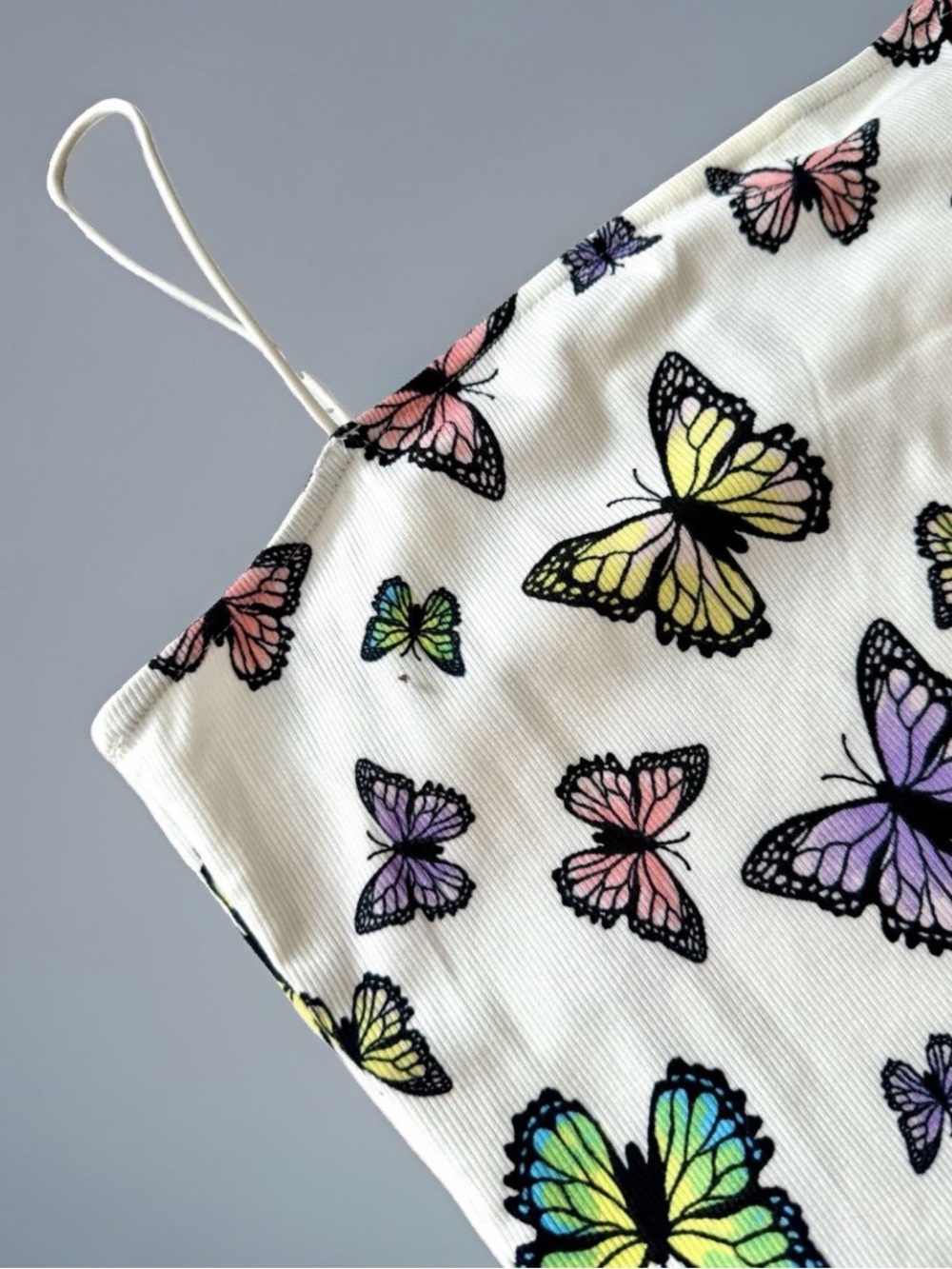 Womens Butterfly Tank top XL Spaghetti Strap Strappy Colorful Print Shirt Y2K